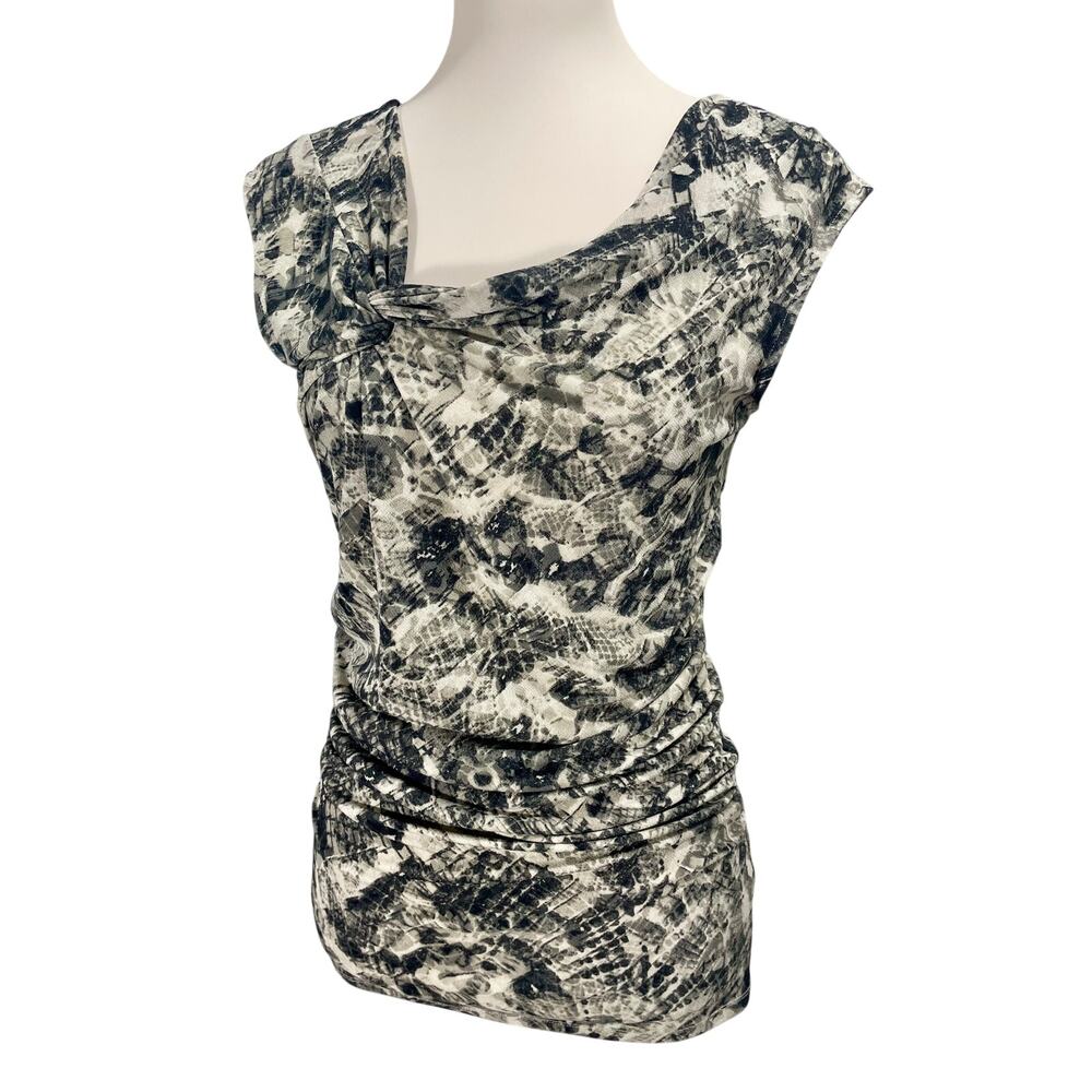 Ann Taylor Asymmetrical Cowl Neck Blouse Snakeskin Print Slinky Top Size Small